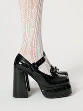 Women's Black Closed Toe Mary Jane Shoes With Strap, Bow Decor Lolita Shoes,